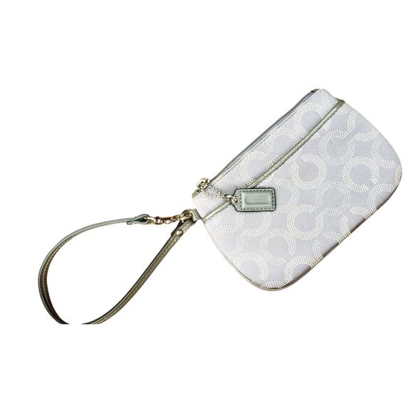 Coach Grab & Go Signature Wristlet | Silver Canvas Card Wallet Purse - Picture 6 of 7